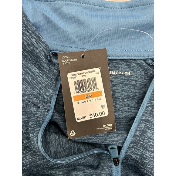 Under Armour Shirt Mens SM/P Blue 1/4 Zip Pullover Loose Heat Gear Gym Running - Picture 12 of 13